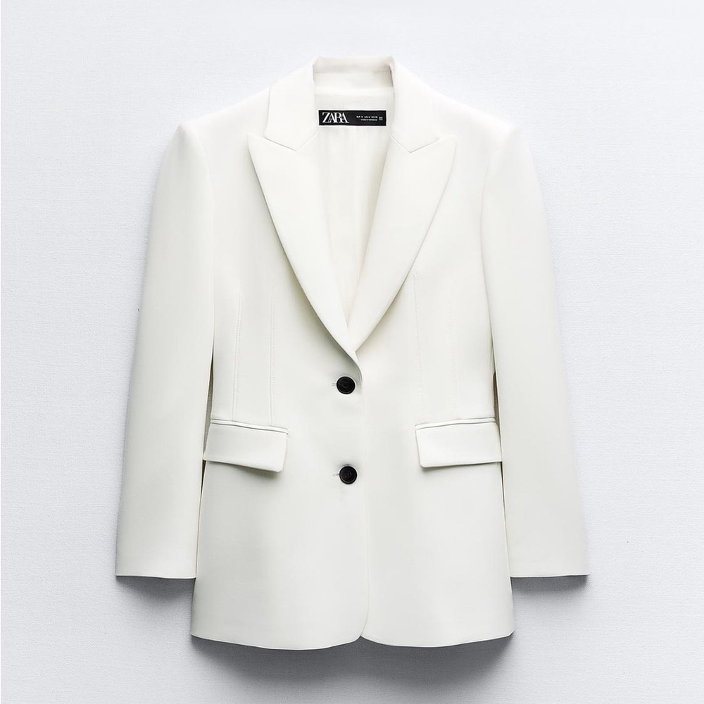 Zara Women's Ivory Blazer with Black Buttons
